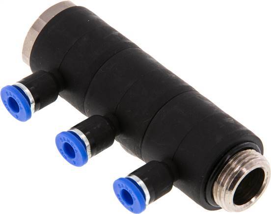 4mm x G3/8'' 3-way Manifold Push-in Fitting with Male Threads Brass/PA 66 NBR Rotatable