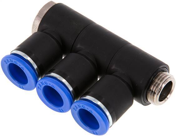 Racor rápido de 3 vías 12mm x G3/8'' con rosca macho Latón/PA 66 NBR Giratorio