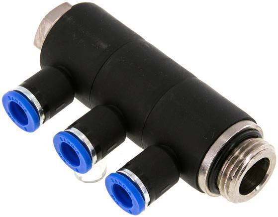 8mm x G1/2'' 3-way Manifold Push-in Fitting with Male Threads Brass/PA 66 NBR Rotatable