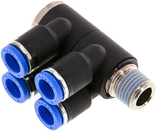 8mm x R1/4'' Manifold à 4 voies avec filetage mâle Laiton/PA 66 NBR Rotatif