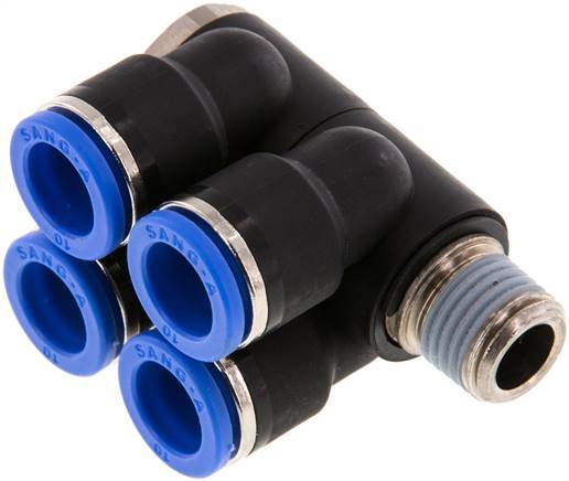 10mm x R1/4'' Manifold à 4 voies avec filetage mâle laiton/PA 66 NBR rotatif