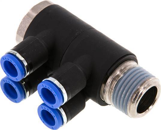 8mm x R1/2'' Manifold à 4 voies avec filetage mâle Laiton/PA 66 NBR Rotatif