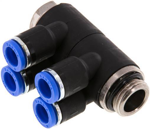 Racor rápido de 4 vías de 8 mm x G3/8'' con rosca macho Latón/PA 66 NBR Giratorio
