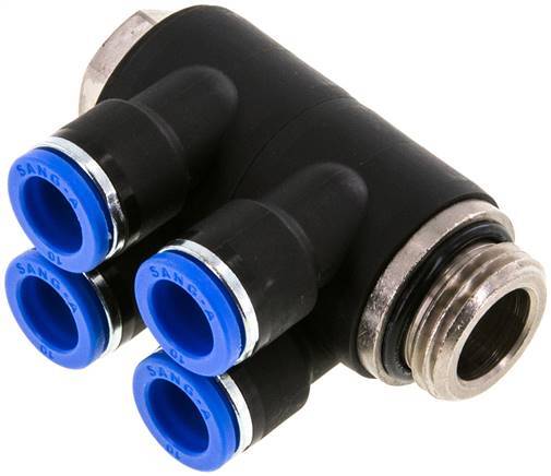 Racor rápido de 4 vías de 10 mm x G1/2'' con rosca macho Latón/PA 66 NBR Giratorio