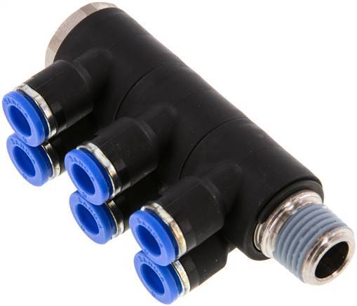 Racor rápido de 6 mm x R1/4'' con rosca macho Latón/PA 66 NBR giratorio