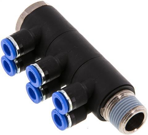 Racor rápido de 6 mm x R3/8'' con rosca macho Latón/PA 66 NBR giratorio