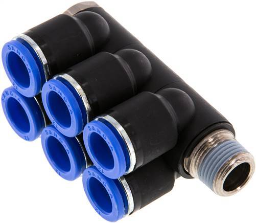 raccord enfichable 12mm x R3/8'' 6 voies pour collecteur avec filetage mâle Laiton/PA 66 NBR rotatif