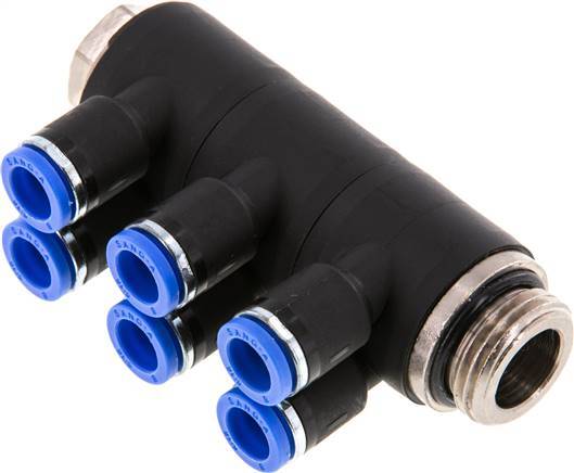 8mm x G1/2'' Manifold à 6 voies avec filetage mâle Laiton/PA 66 NBR Rotatif