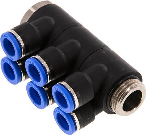 Racor rápido de 6 vías de 10mm x G1/2'' con rosca macho Latón/PA 66 NBR Giratorio