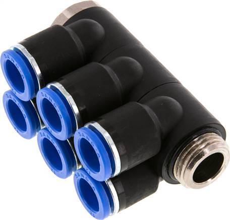 raccord enfichable 12mm x G1/2'' 6 voies pour collecteur avec filetage mâle Laiton/PA 66 NBR rotatif