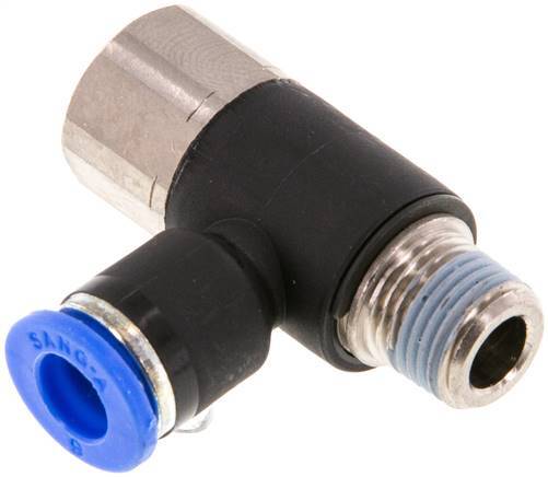 raccord enfichable coudé 6mm x R1/8'' avec filetage mâle-femelle Laiton/PA 66 NBR rotatif