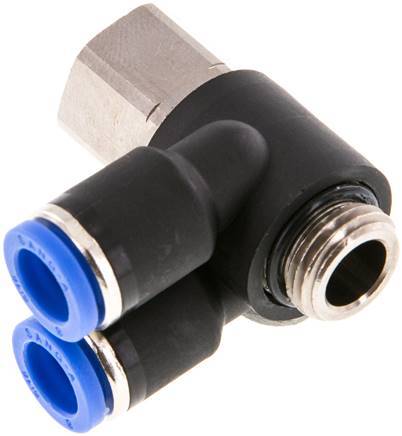 raccord enfichable double coude 90deg 8mm x G1/4'' avec filetage mâle-femelle laiton/PA 66 NBR rotatif