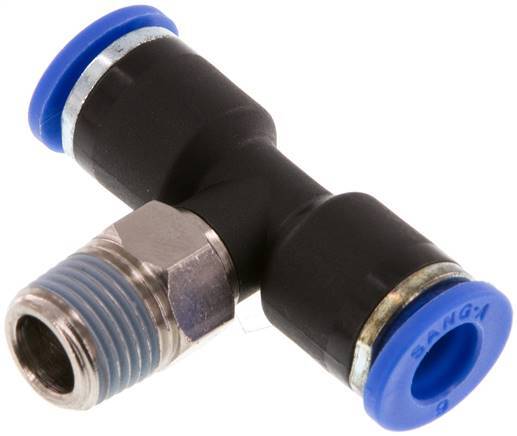 6mm x R1/8'' Inline Tee Push-in Fitting with Male Threads Brass/PA 66 NBR Rotatable