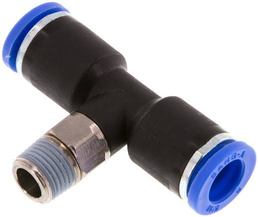 8mm x R1/8'' Inline-T-Stück Steckverschraubung mit Außengewinde Messing/PA 66 NBR drehbar