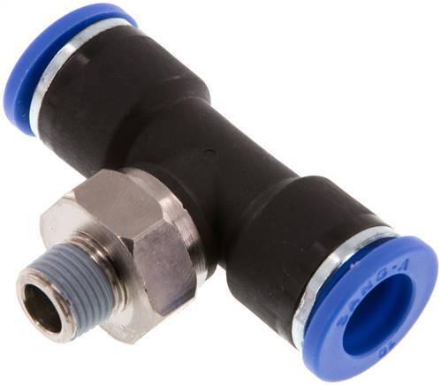 10mm x R1/8'' Inline-T-Stück Steckverschraubung mit Außengewinde Messing/PA 66 NBR drehbar