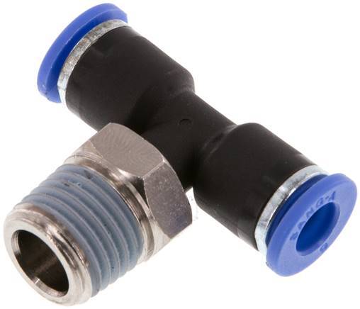 6mm x R1/4'' Inline Tee Push-in Fitting with Male Threads Brass/PA 66 NBR Rotatable