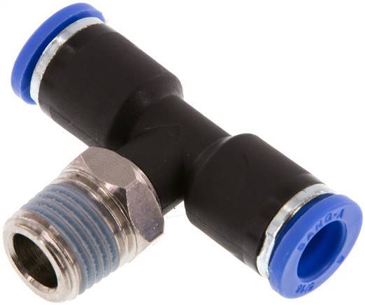 8mm x R1/4'' Inline T-Stück Steckverschraubung mit Außengewinde Messing/PA 66 NBR drehbar