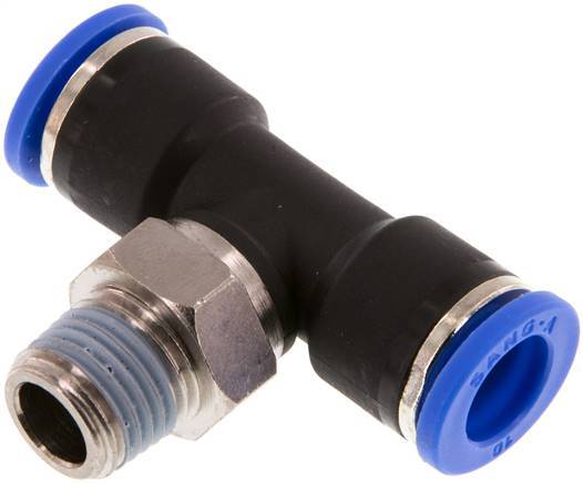 10mm x R1/4'' Inline Tee Push-in Fitting with Male Threads Brass/PA 66 NBR Rotatable