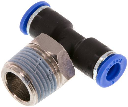 6mm x R3/8'' Inline Tee Push-in Fitting with Male Threads Brass/PA 66 NBR Rotatable