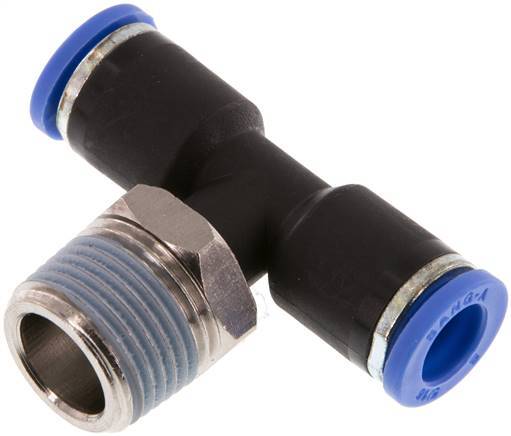 8mm x R3/8'' Inline-T-Stück Steckverschraubung mit Außengewinde Messing/PA 66 NBR drehbar