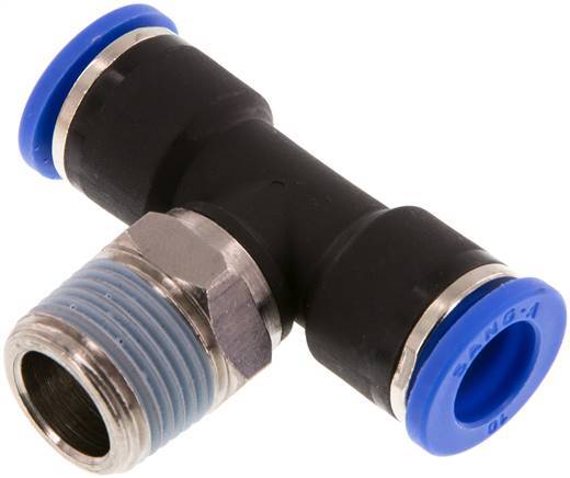 10mm x R3/8'' Inline-T-Stück Steckverschraubung mit Außengewinde Messing/PA 66 NBR drehbar