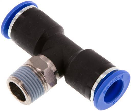 12mm x R3/8'' Inline-T-Stück Steckverschraubung mit Außengewinde Messing/PA 66 NBR drehbar