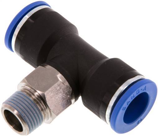 14mm x R3/8'' Inline-T-Stück Steckverschraubung mit Außengewinde Messing/PA 66 NBR drehbar