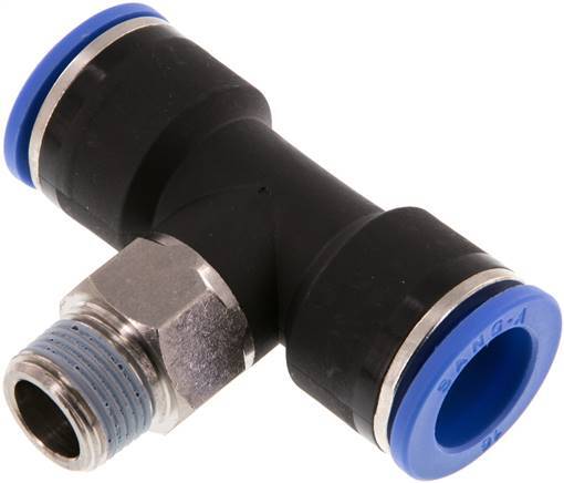 16mm x R3/8'' Inline Tee Push-in Fitting with Male Threads Brass/PA 66 NBR Rotatable