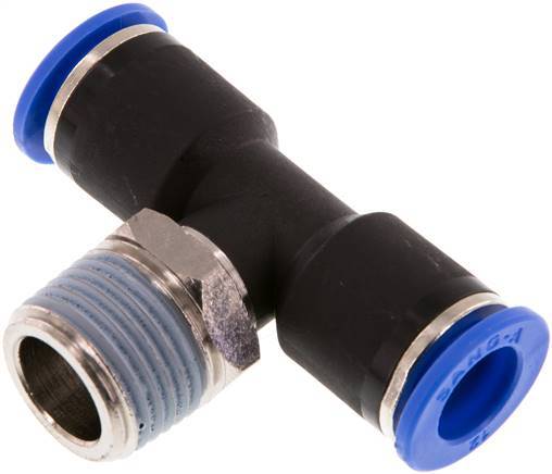 12mm x R1/2'' Inline-T-Stück Steckverschraubung mit Außengewinde Messing/PA 66 NBR drehbar