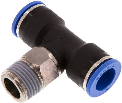 14mm x R1/2'' Inline T-Stück Steckverschraubung mit Außengewinde Messing/PA 66 NBR drehbar