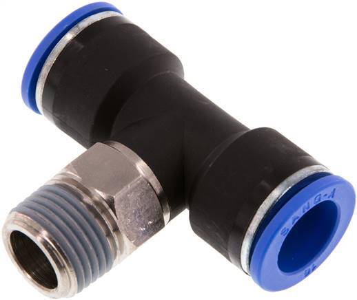 16mm x R1/2'' Inline-T-Stück Steckverschraubung mit Außengewinde Messing/PA 66 NBR drehbar