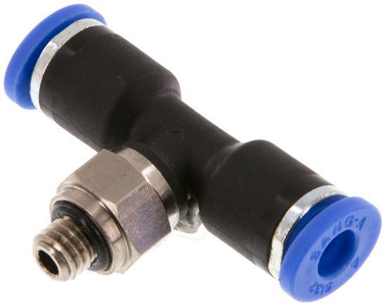 4mm x M 5 Inline T-Stück Steckverschraubung mit Außengewinde Messing/PA 66 NBR drehbar