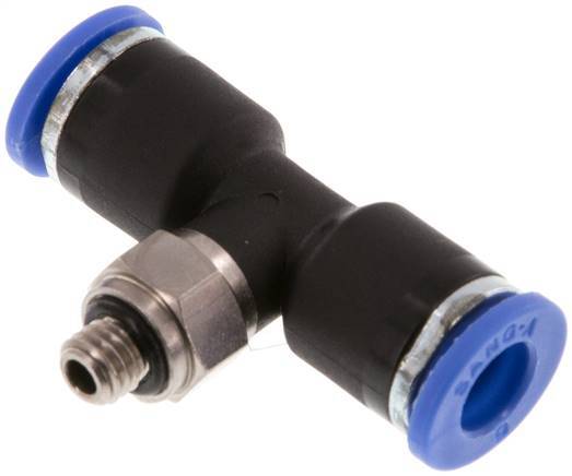 6mm x M 5 Inline Tee Push-in Fitting with Male Threads Brass/PA 66 NBR Rotatable