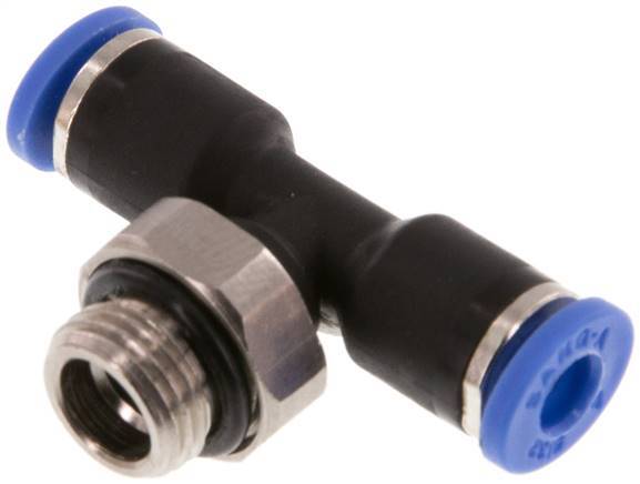 4mm x G1/8'' Inline T-Stück Steckverschraubung mit Außengewinde Messing/PA 66 NBR drehbar