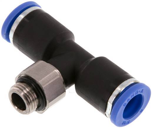 8mm x G1/8'' Inline-T-Stück Steckverschraubung mit Außengewinde Messing/PA 66 NBR drehbar