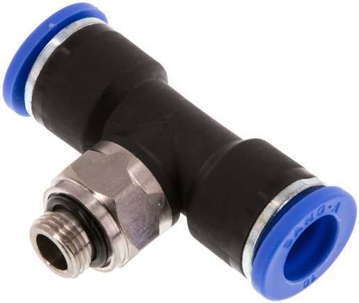 10mm x G1/8'' Inline-T-Stück Steckverschraubung mit Außengewinde Messing/PA 66 NBR drehbar