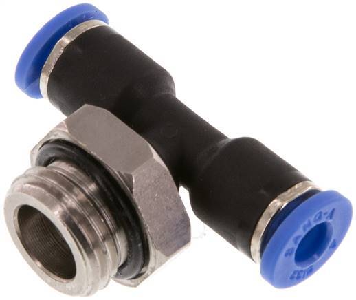 4mm x G1/4'' inline T-stuk Messing/PA 66 Insteekfitting Buitendraad Draaibaar NBR