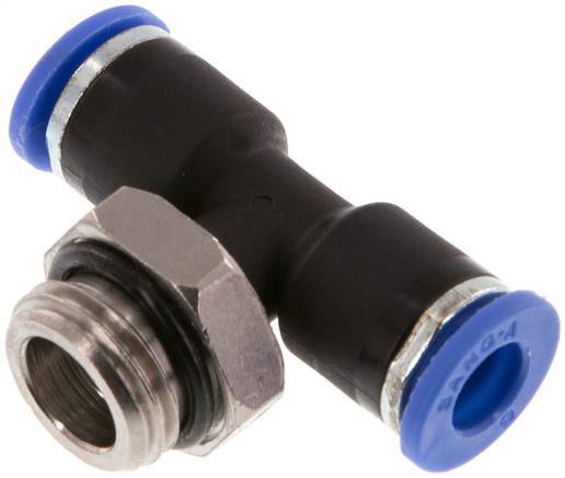 6mm x G1/4'' inline T-stuk Messing/PA 66 Insteekfitting Buitendraad Draaibaar NBR