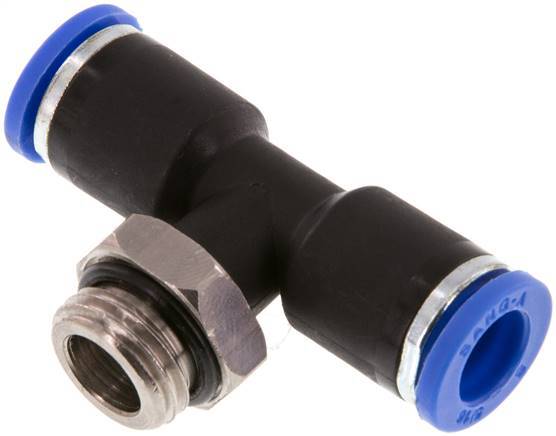 8mm x G1/4'' Inline T-Stück Steckverschraubung mit Außengewinde Messing/PA 66 NBR drehbar