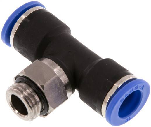 10mm x G1/4'' Inline Tee Push-in Fitting with Male Threads Brass/PA 66 NBR Rotatable