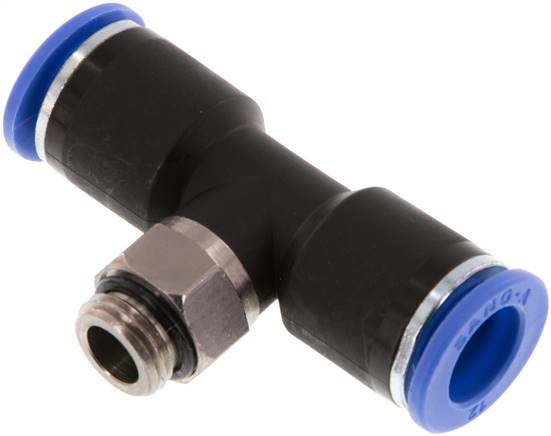 12mm x G1/4'' Inline T-Stück Steckverschraubung mit Außengewinde Messing/PA 66 NBR drehbar