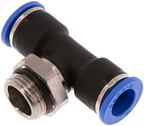 10mm x G3/8'' Inline-T-Stück Steckverschraubung mit Außengewinde Messing/PA 66 NBR drehbar