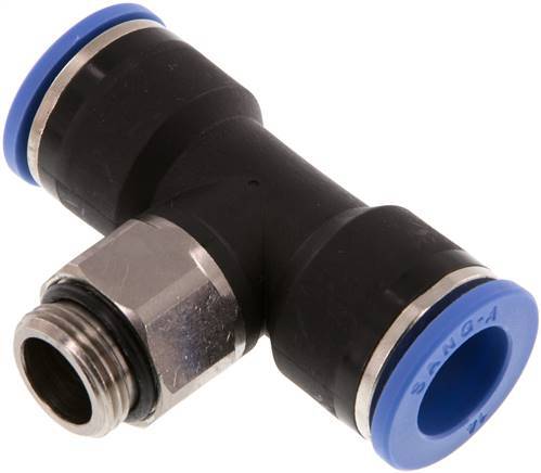 14mm x G3/8'' Inline T-Stück Steckverschraubung mit Außengewinde Messing/PA 66 NBR drehbar