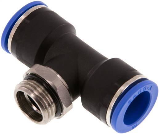 16mm x G1/2'' Inline-T-Stück Steckverschraubung mit Außengewinde Messing/PA 66 NBR drehbar