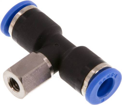 6mm x M 5 Inline T-Stück Steckverschraubung mit Innengewinde Messing/PA 66 NBR drehbar