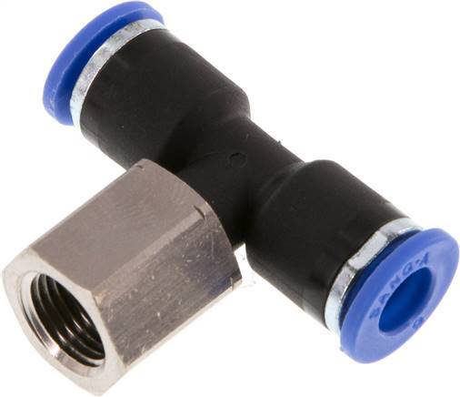 6mm x G1/8'' Inline-T-Stück Steckverschraubung mit Innengewinde Messing/PA 66 NBR drehbar