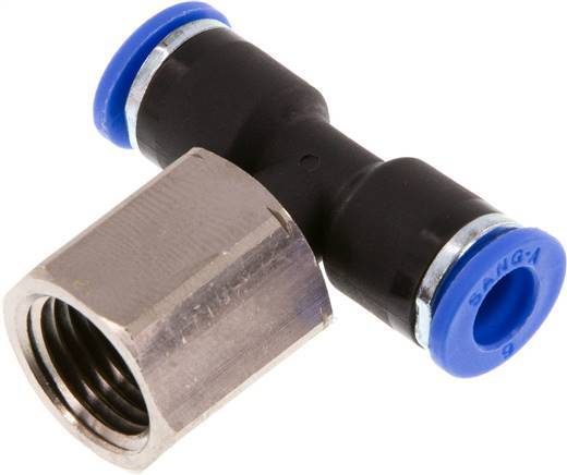 6mm x G1/4'' Inline T-Stück Steckverschraubung mit Innengewinde Messing/PA 66 NBR drehbar