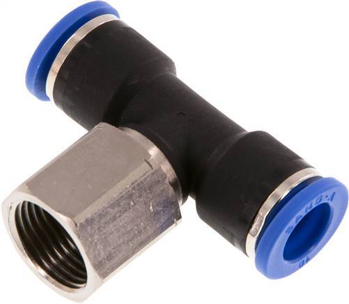 10mm x G3/8'' Inline-T-Stück Steckverschraubung mit Innengewinde Messing/PA 66 NBR drehbar