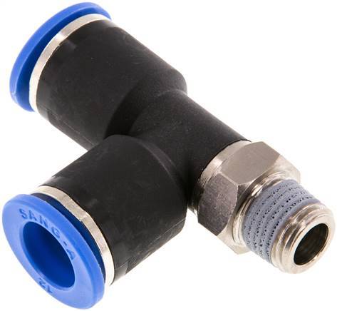Raccord enfichable en T à angle droit 12mm x R1/4'' avec filetage mâle Laiton/PA 66 NBR orientable