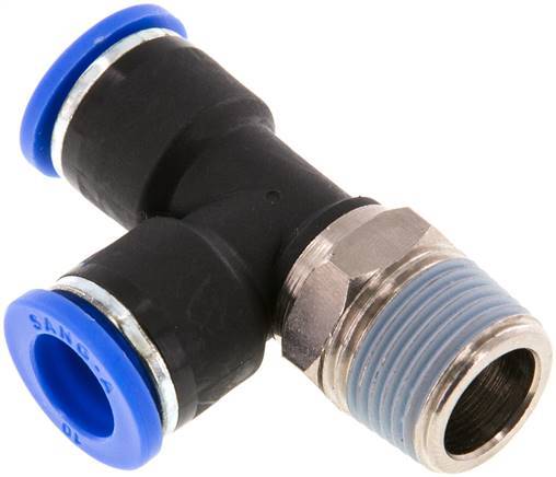 10mm x R3/8'' Right Angle Tee Push-in Fitting with Male Threads Brass/PA 66 NBR Rotatable